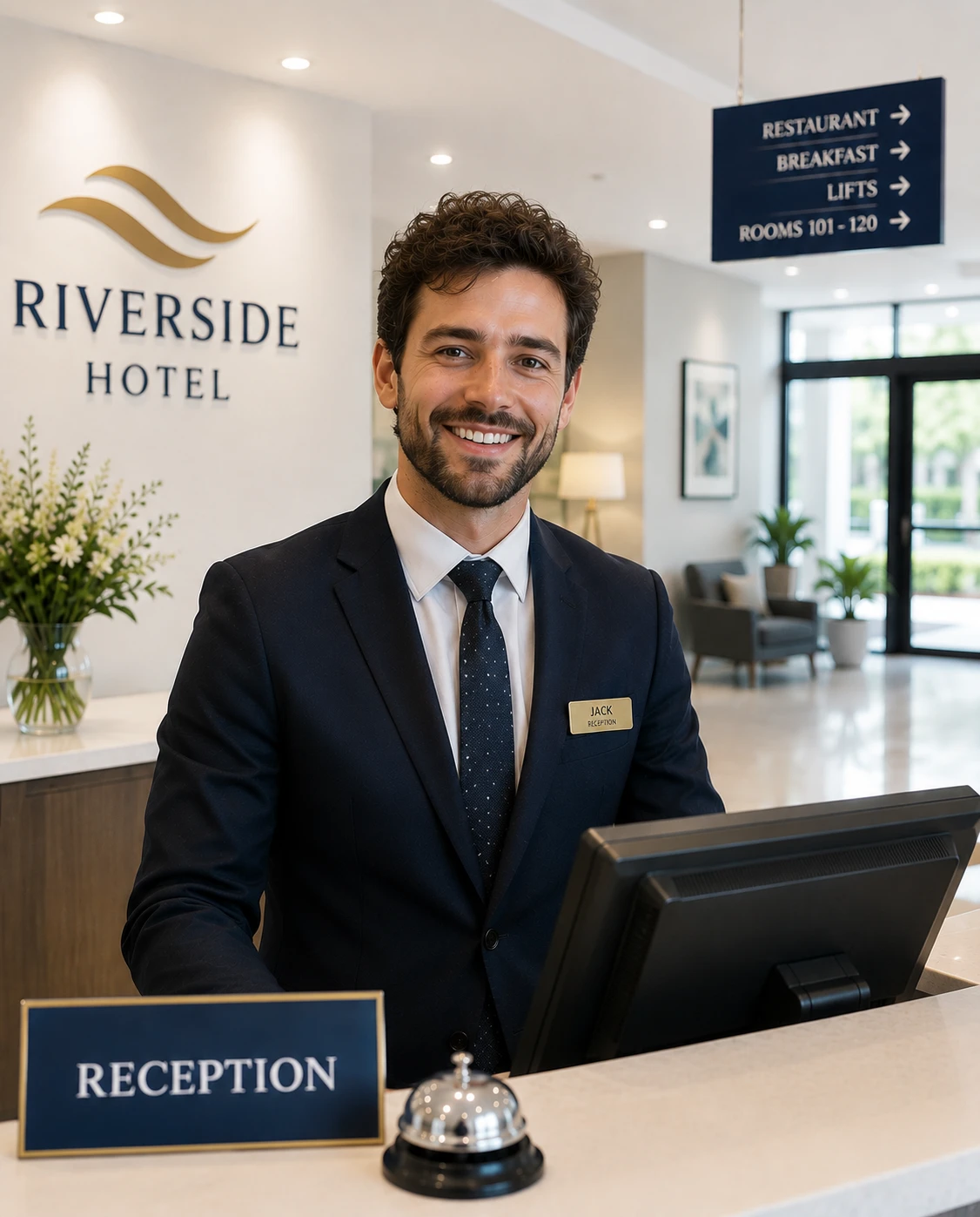 British male hotel receptionist agent